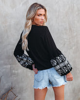 Sav Embroidered Swiss Dot Balloon Sleeve Tie Top